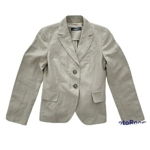 Weekend MaxMara Woman's Sz 8 Tan Flax Linen Cotton Blend Pin Stripe Blazer - Picture 8 of 8
